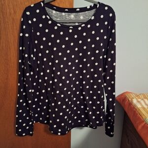 Crown & Ivy Black Polka Dot Long Sleeve Layering Top Size XL